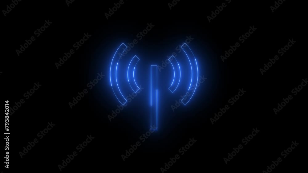 Neon glowing blue color internet sharing icon on black background animation Neon glowing blue color internet sharing icon on black background animation