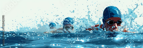 Swimming sport illustration. Male swimmers and splash water, banner with copy space for swimming competition