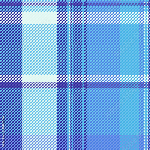 Colour seamless pattern background, styled plaid fabric vector. Graceful tartan texture check textile in cyan and indigo colors.
