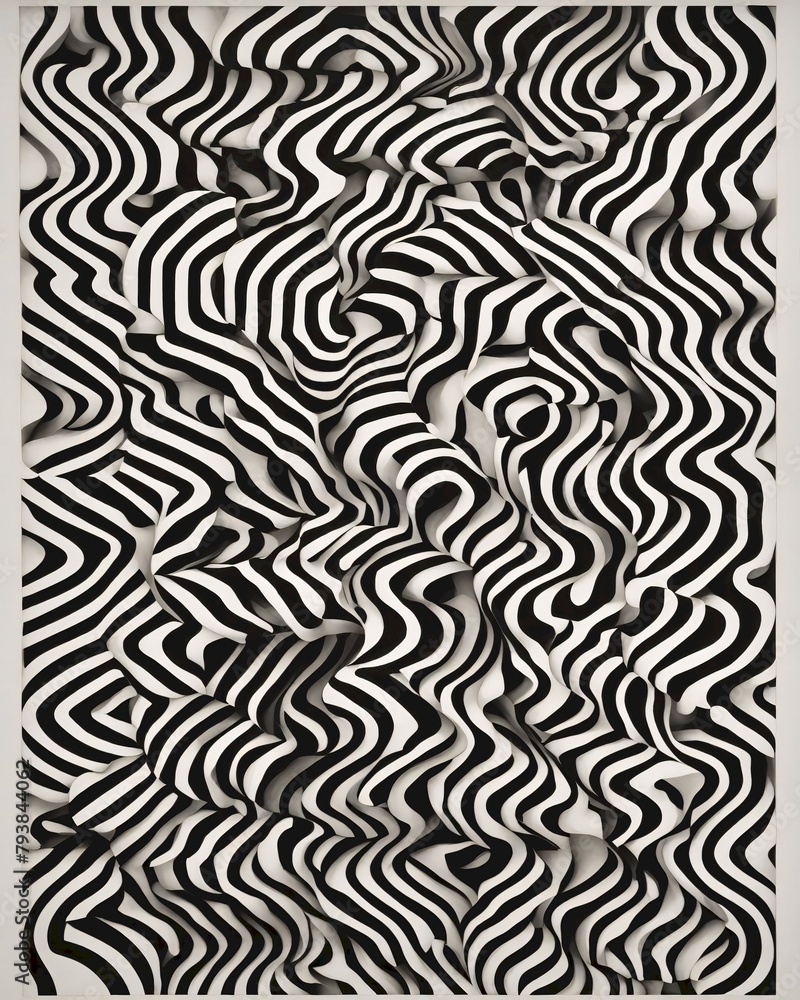 Abstract black and white creative background, showcasing a blend of geometric elements and hypnotic patterns, Generative AI.