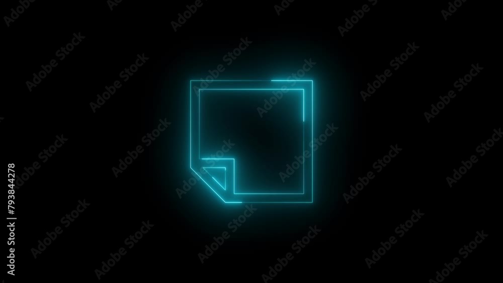 Neon glowing cyan color quick note icon on black background animation Neon glowing cyan color quick note icon on black background animation