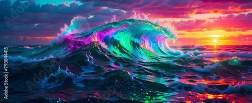 Luminous wave on seascape background