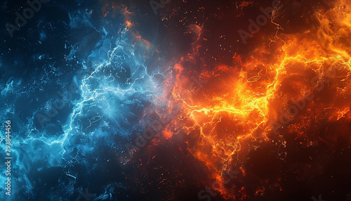 Hot orange and cold blue electrical lightning background   © Muhammad