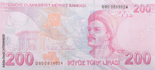 Vector reverse high polygonal pixel mosaic banknote of Turkey. Denominations of bill 200 lira. Game money of flyer. Part 2