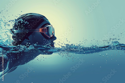 Swimming sport illustration. Female swimmer and splash  water, banner for swimming competition © Iryna