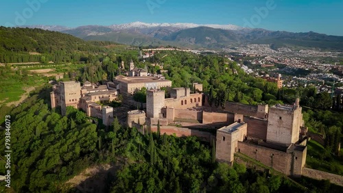 Panoramic view of the ancient Islamic fortress Alhambra. Granada, Andalucia, Spain