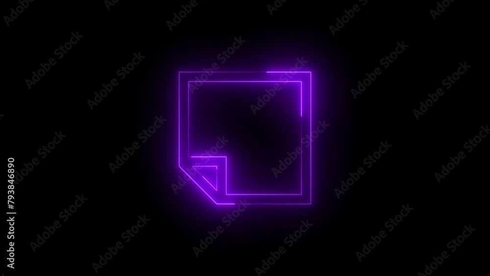Neon glowing purple color quick note icon on black background animation Neon glowing purple color quick note icon on black background animation