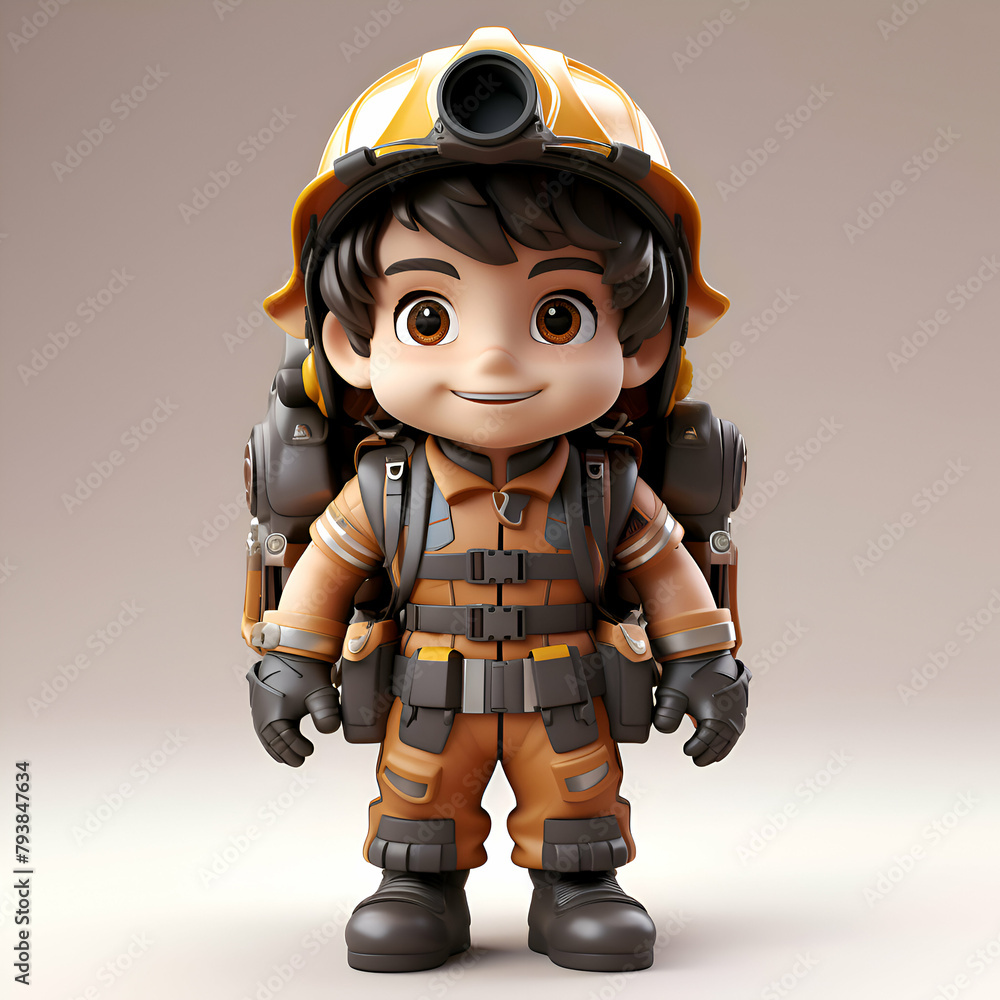 3D Render of a Little Boy firefighter with helmet and safety equipment 3D Render of a Little Boy firefighter with helmet and safety equipment