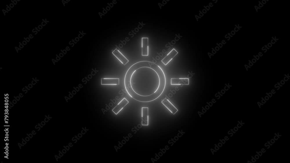 Neon glowing white color brightness icon on black background animation Neon glowing white color brightness icon on black background animation
