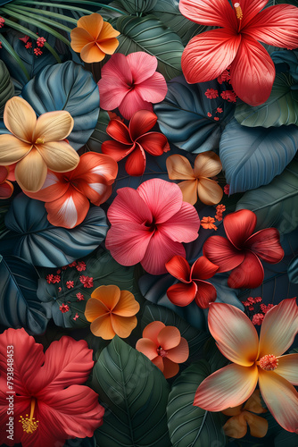 Colorful botanical background 3D illustration