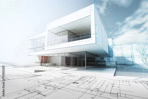 Obraz Projet de construction avec plan moderne et design par un architecte