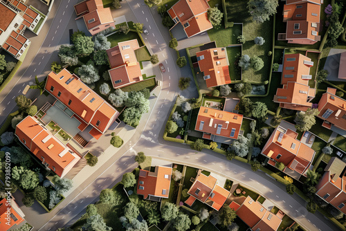 Vue aérienne d'une ville et d'un lotissement avec des maisons individuelles photo