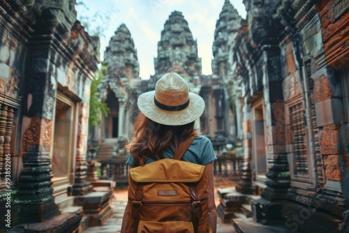 A solitary traveler gazes at the ancient ruins, evoking mystery and the spirit of exploration in the majestic setting