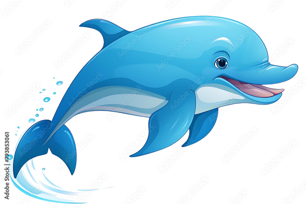 Fototapeta premium A sleek cartoon dolphin with a joyous expression, gliding gracefully through the water. Generative AI