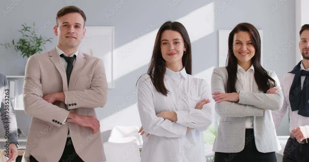 Group of business office people, smart individuals forming collective unit, team to work together. Confident smiling employees standing in arm crossing pose, ready to achieve common goal, success Group of business office people, smart individuals forming collective unit, team to work together. Confident smiling employees standing in arm crossing pose, ready to achieve common goal, success