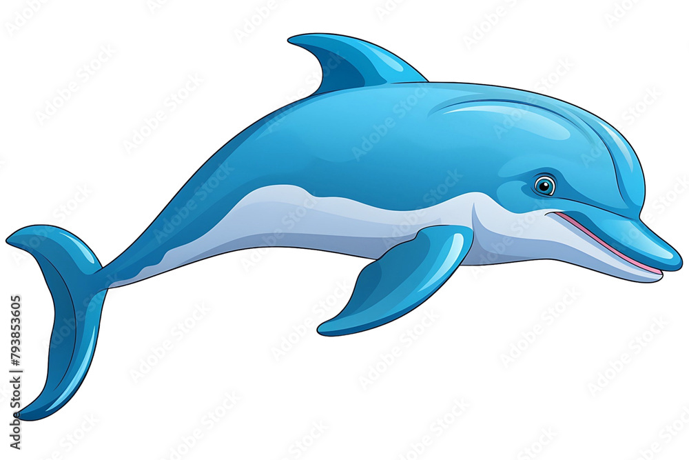Obraz premium A sleek cartoon dolphin with a joyous expression, gliding gracefully through the water. Generative AI