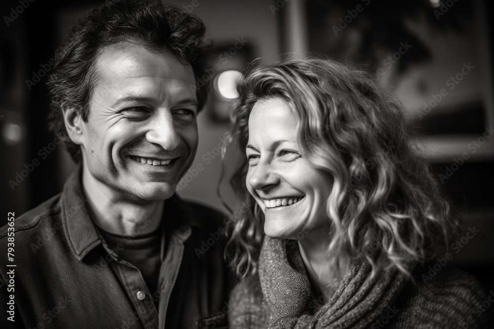 Happy Married Couple Enjoying Each Other, Black And White Photo Happy Married Couple Enjoying Each Other, Black And White Photo