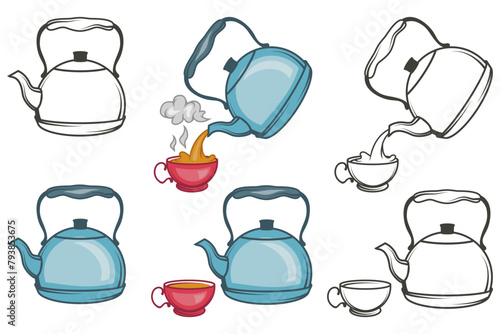 vector illustration of tea kettle, hand drawn teapot on white background, tea kettle logo, vector artwork