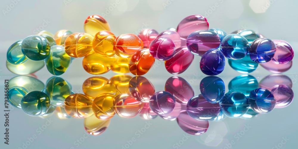 Rainbow of Nutritional Supplements: Colorful Capsule Array Rainbow of Nutritional Supplements: Colorful Capsule Array