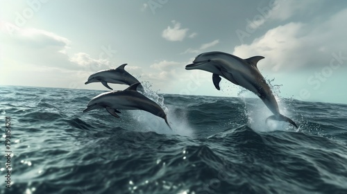 Graceful acrobats of the sea: dolphins leaping and diving with effortless elegance