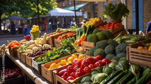A vibrant display of assorted vegetables at a bustling market