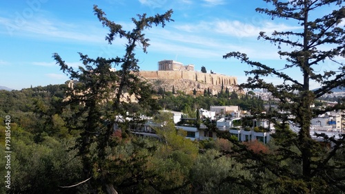 Obraz na płótnie Acropolis in Greece, Parthenon in Athens drone aerial view, famous Greek tourist attraction, Ancient Greece landmark drone aerial view - sigthseeing destination Unesco Heritage world in Atene w salonie