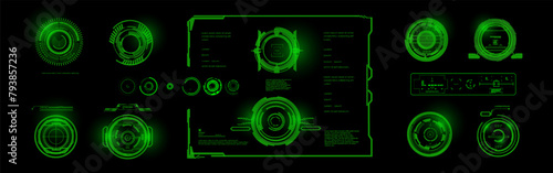 Modern navigation systems. Homing sights and targets. HUD interface of modern electronic aiming systems. Futuristic optical sight. Futuristic navigation sight with HUD elements