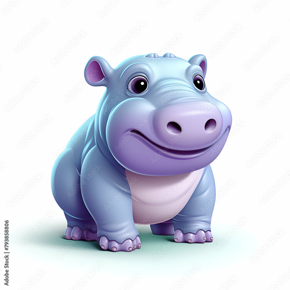 Naklejka premium 3d rendering of a cute hippopotamus isolated on white background