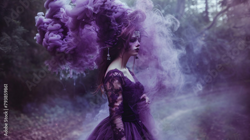 Fantasy horror woman witch medieval old purple outfit