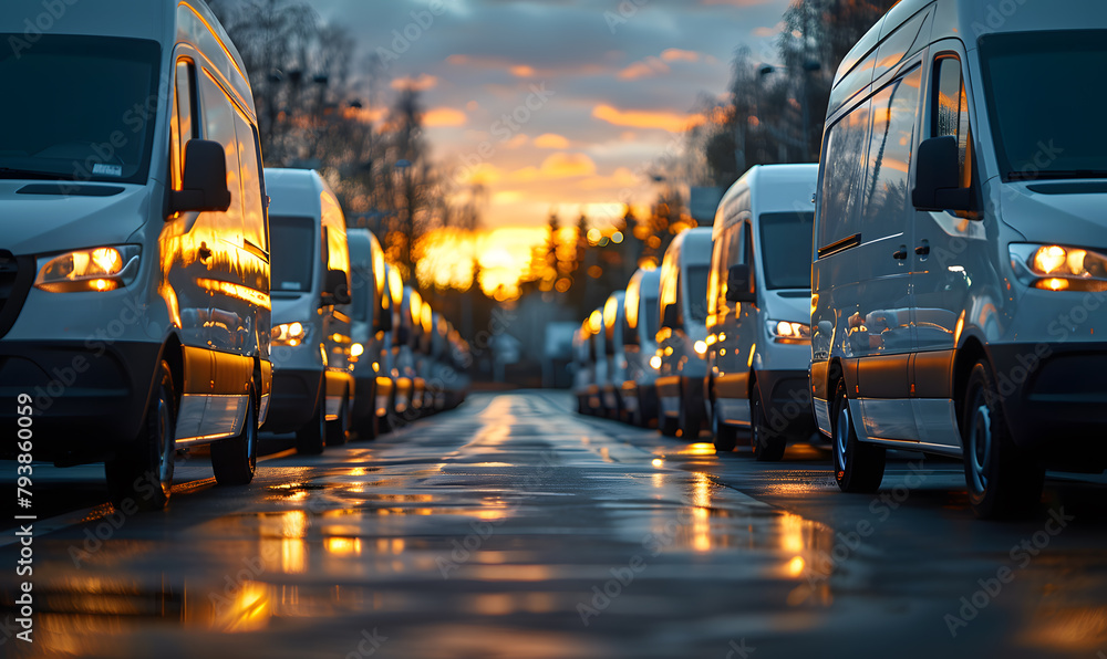 Fototapeta premium White vans in a row 