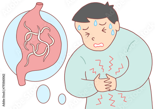病気・疾病のイラスト - アニサキス・寄生虫食中毒・下腹部痛 photo