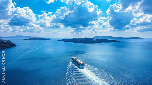 Ferry arrives at the port of Santorini Island Greece. photo