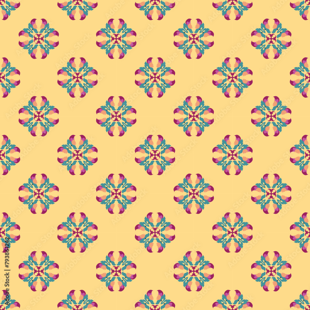 Yellow buddhism temple element, abstract pattern, thai art carpet, symmetrical geometric pattern motif, vector of an illustration