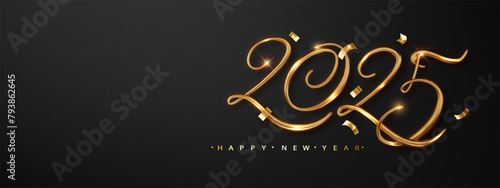 New Year 2025 premium design. Realistic gold 3d numbers for greeting cards, banners or posters.