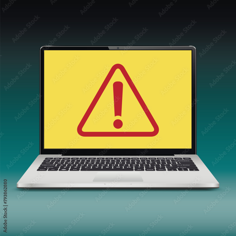Laptop with exclamation mark on screen Laptop with exclamation mark on screen
