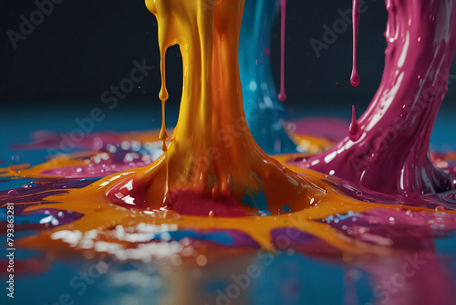 smudges of multi-colored paint on a dark background photo