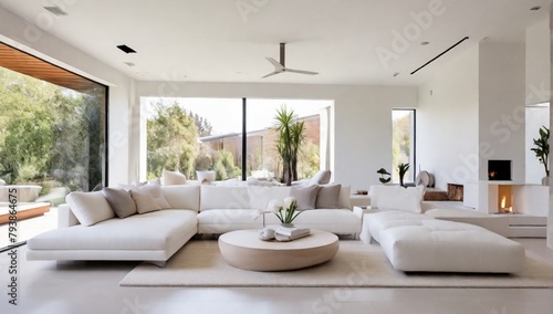 Beautiful interior view of a modern house with calming white walls  furnishings  and technology 