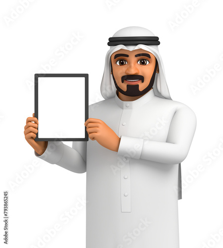 Arab man operating a tablet