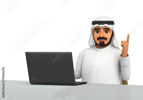 Arab man interacting with a laptop