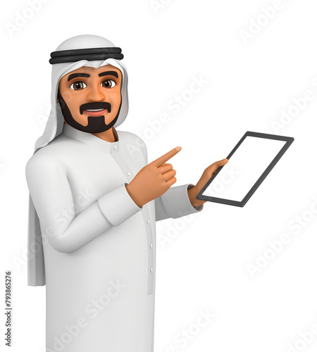 Arab man operating a tablet