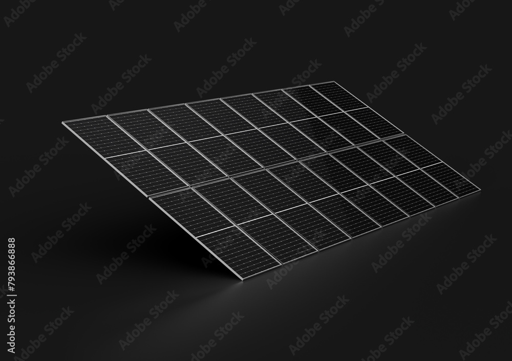 3d Photovoltaic Solar Panel Isolated On Black Background 3d Illustration - obrazy, fototapety, plakaty 