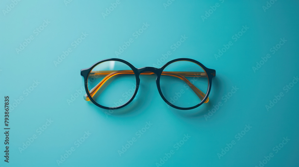 Glasses resting on blue surface Glasses resting on blue surface