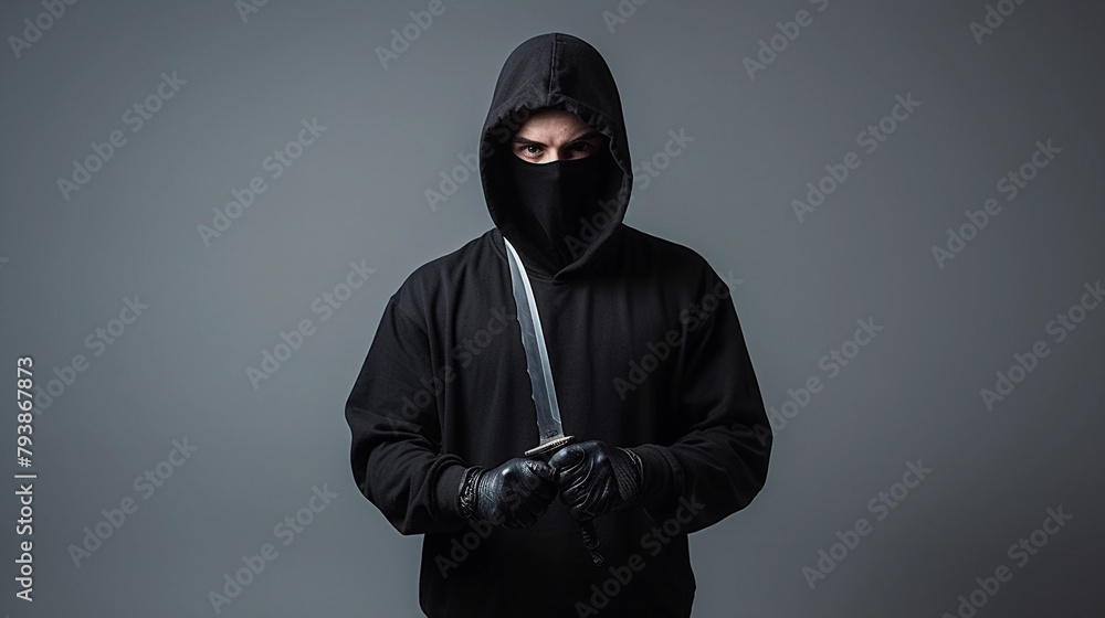 Thief wear black long sleevs and holding knife