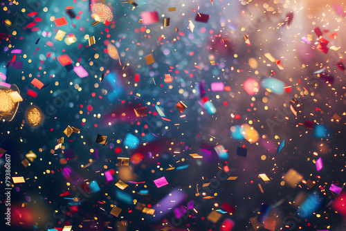 bright abstract festive background, confetti, fireworks