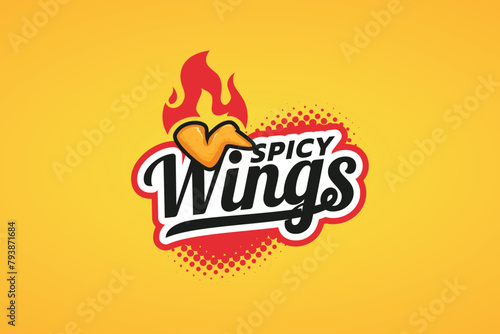 spicy wings logo with a combination of chicken wings and fire for restaurants, cafes, food trucks, etc.