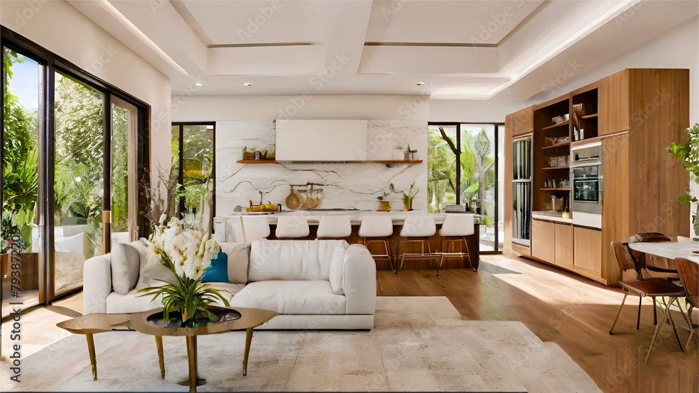 Fototapeta premium Interior design home bedroom living room with luxury sofa and chairs