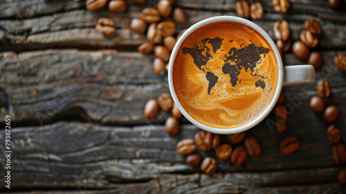 Coffee cup with world map design