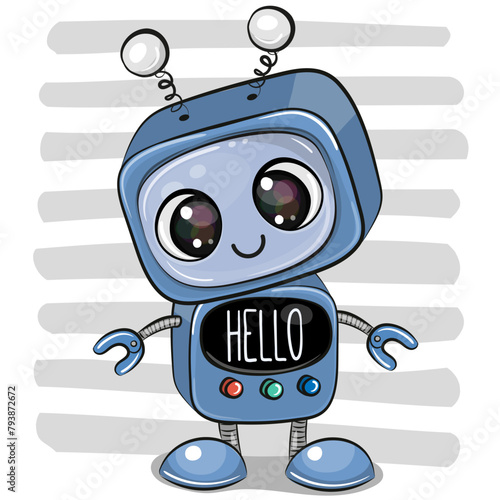 Cartoon Robot on striped background