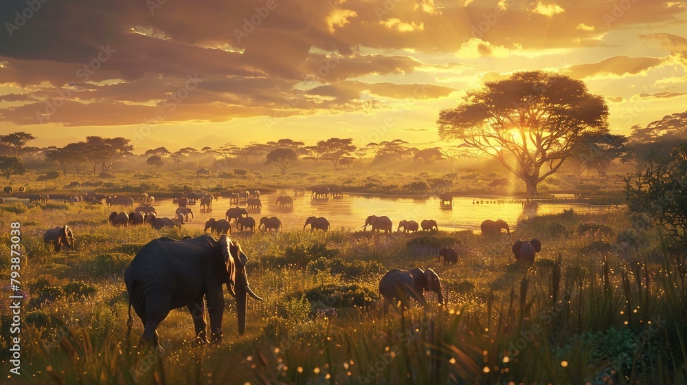 custom made wallpaper toronto digitalHerd of elephants at sunset