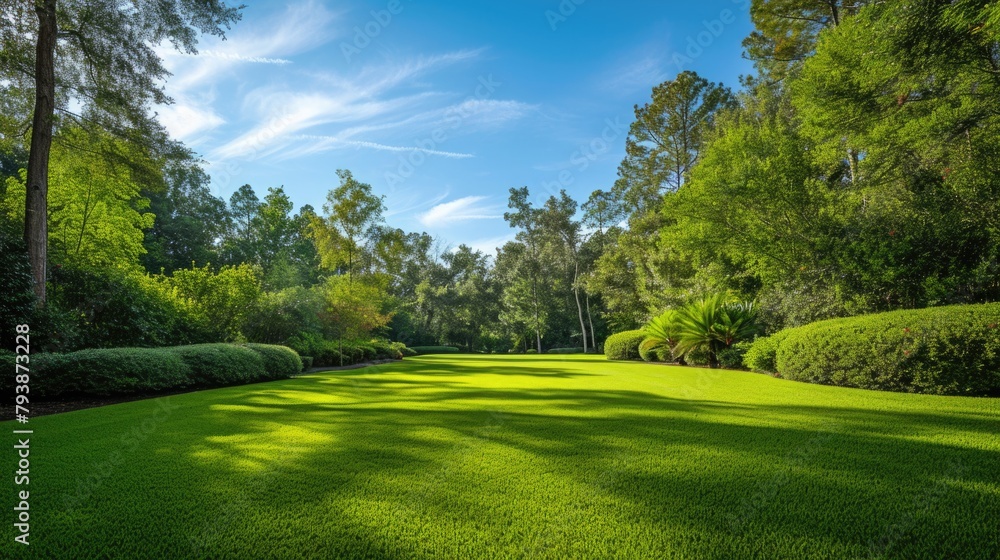 Serene Park Landscape with Lush Greenery and Sunlight